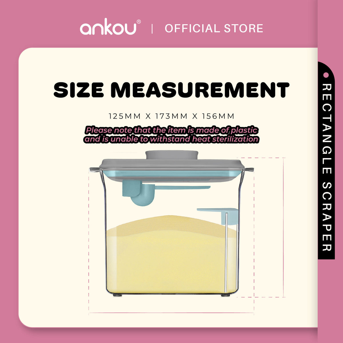 ANKOU Airtight Milk Powder Container With Scraper - Rectangle Scraper (1700ml)