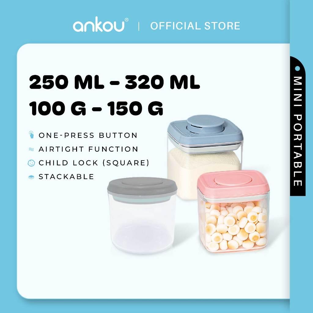 ANKOU Bekas Mini Susu & Snek Bayi Kedap Udara (320ml Segi Empat & Kunci Keselamatan, 250ml Bulat) - Mini Airtight