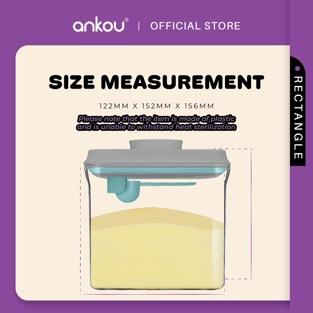 ANKOU Bekas Susu Kedap Udara Segi Empat/Bekas Makanan Ringan Bayi (1700ml) - Rectangle Airtight Milk Powder Container