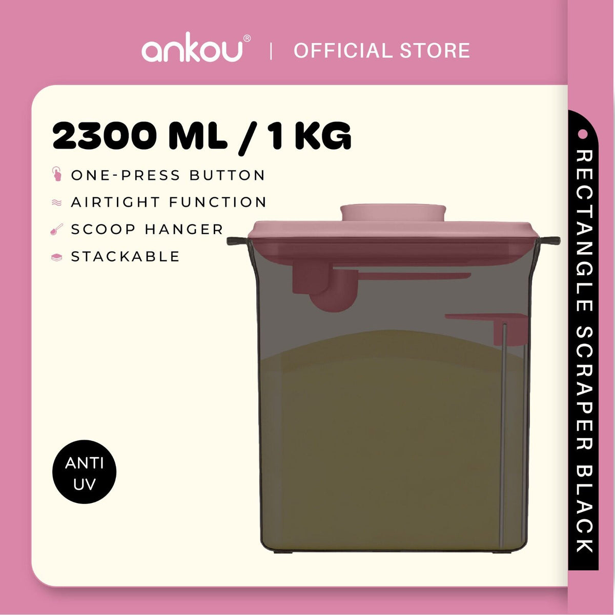 ANKOU Airtight Milk Powder Container With Scraper - Rectangle Scraper (2300ml)