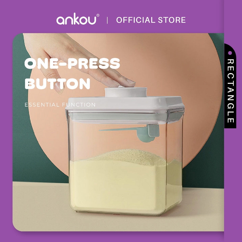 ANKOU Bekas Susu Kedap Udara Segi Empat/Bekas Makanan Ringan Bayi (1000ml) - Rectangle Airtight Milk Powder Container