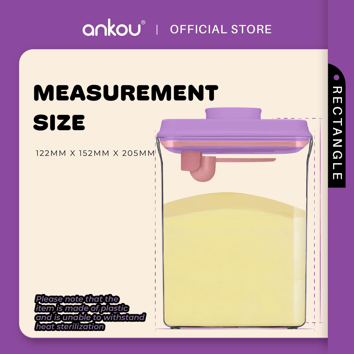ANKOU Bekas Susu Kedap Udara Segi Empat/Bekas Makanan Ringan Bayi (2300ml) - Rectangle Airtight Milk Powder Container