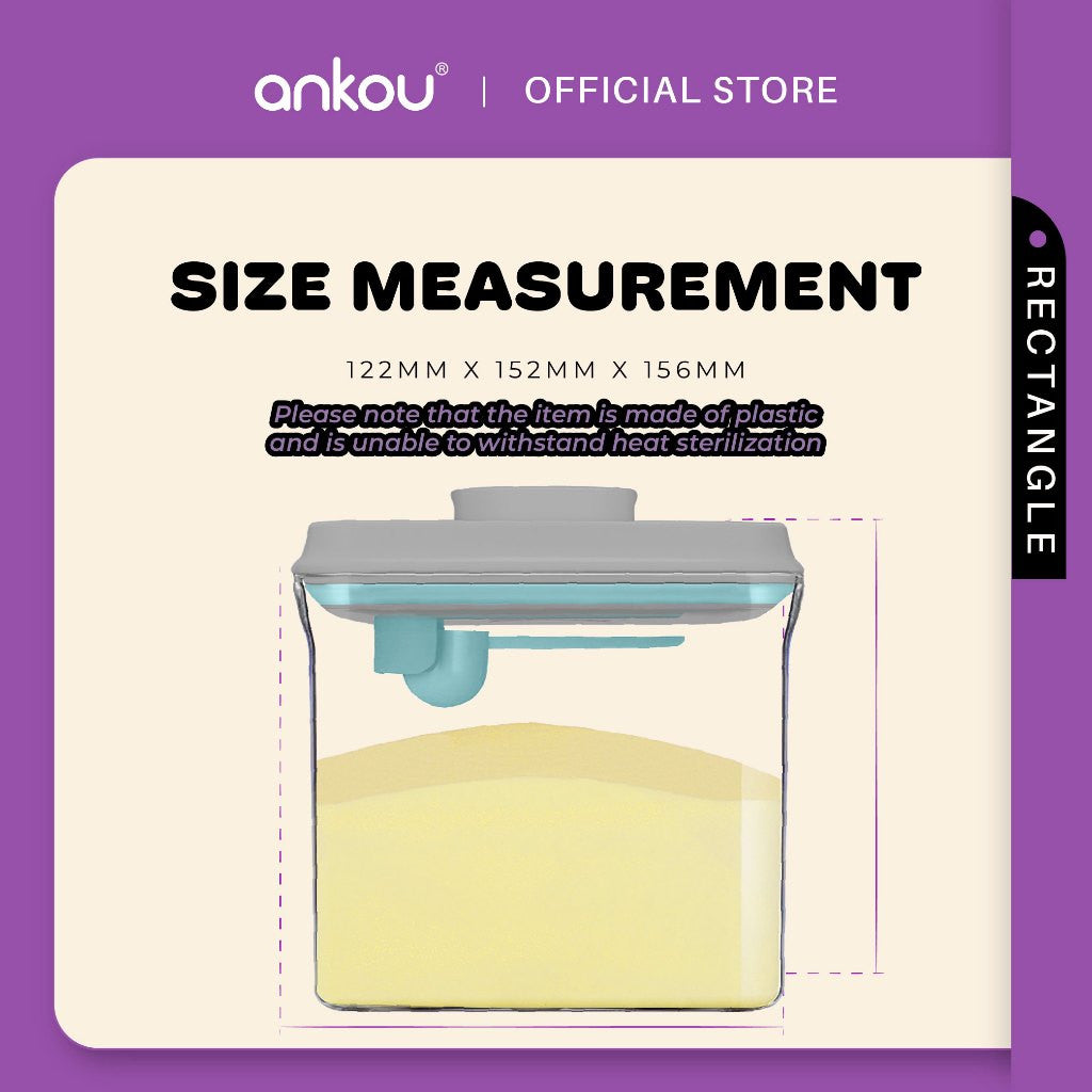 ANKOU Bekas Susu Kedap Udara Segi Empat/Bekas Makanan Ringan Bayi (1700ml) - Rectangle Airtight Milk Powder Container
