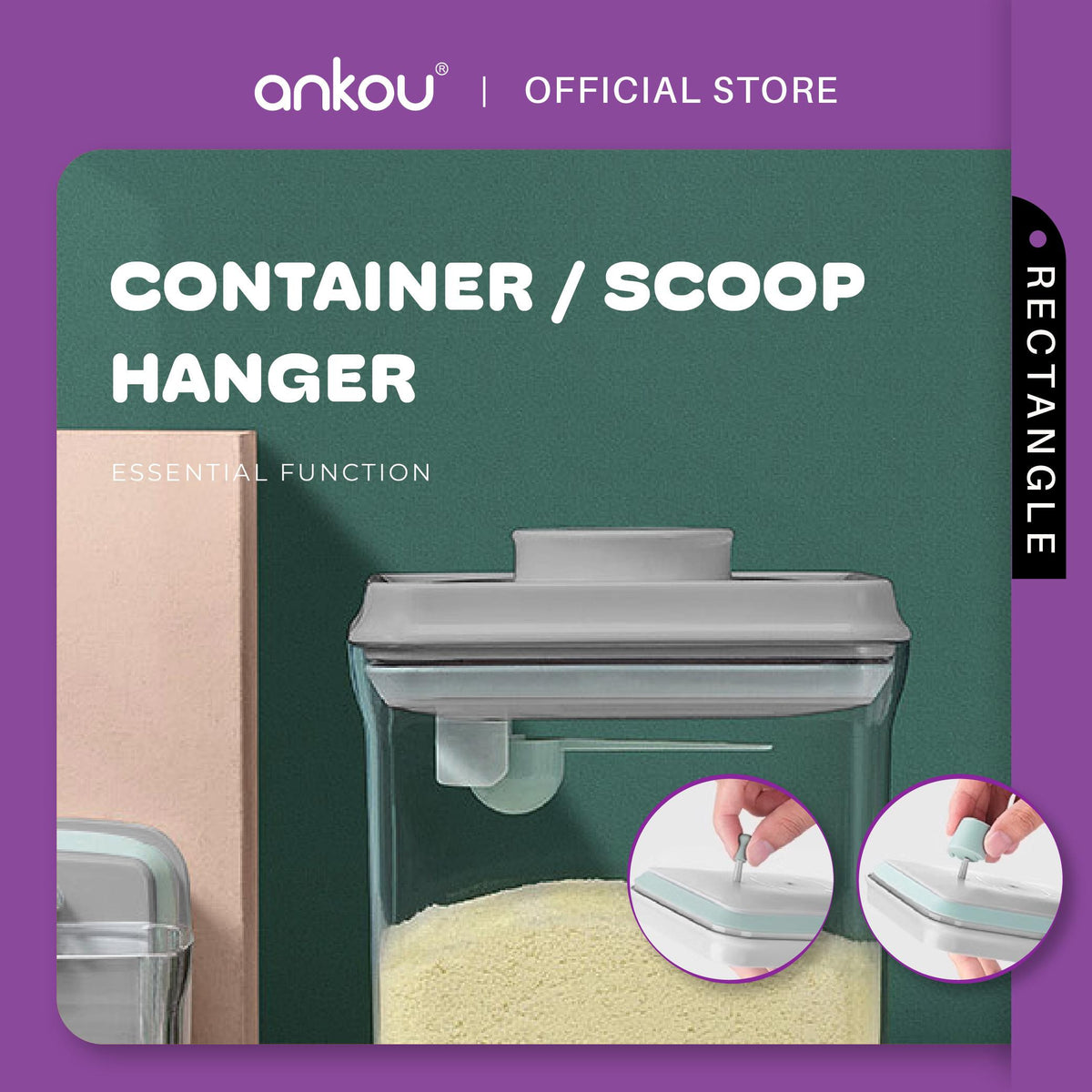 ANKOU Bekas Susu Kedap Udara Segi Empat/Bekas Makanan Ringan Bayi (1000ml) - Rectangle Airtight Milk Powder Container