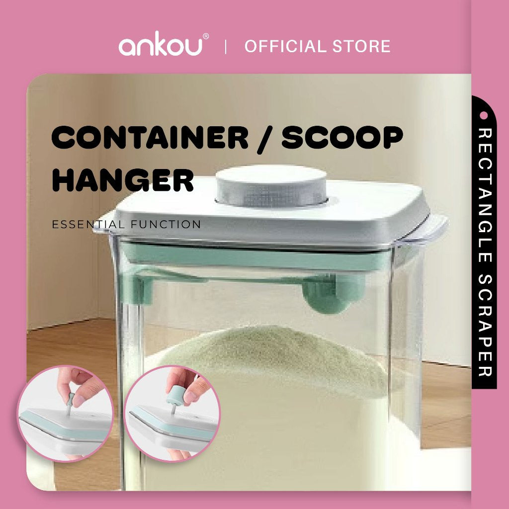 ANKOU Bekas Susu Kedap Udara Segi Empat & Pengikis (1000ml) - Rectangle Scraper Airtight Milk Powder Container