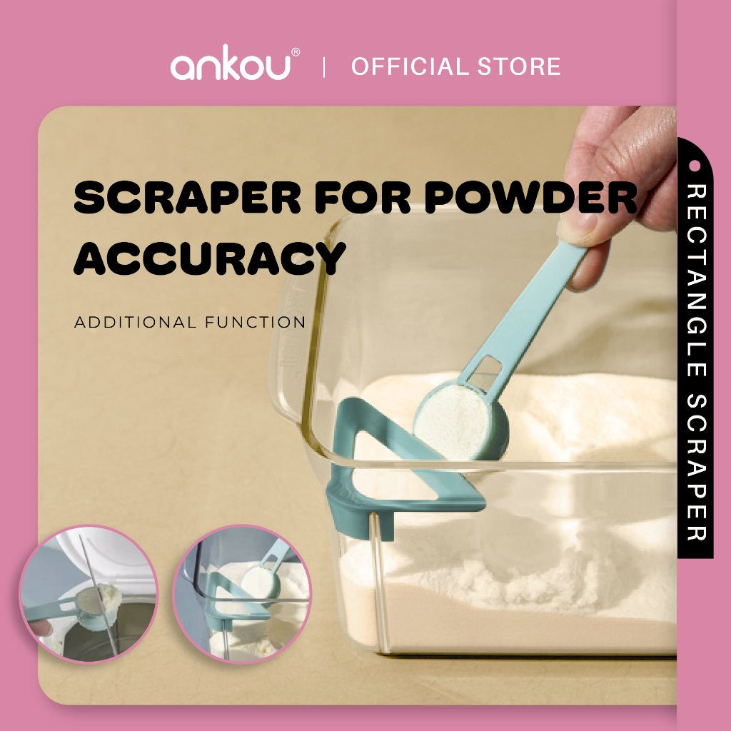 ANKOU Bekas Susu Kedap Udara Segi Empat & Pengikis (1000ml) - Rectangle Scraper Airtight Milk Powder Container