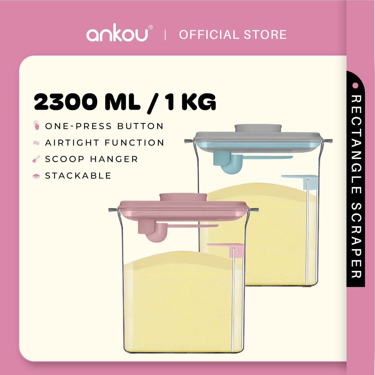 ANKOU Airtight Milk Powder Container With Scraper - Rectangle Scraper (2300ml)