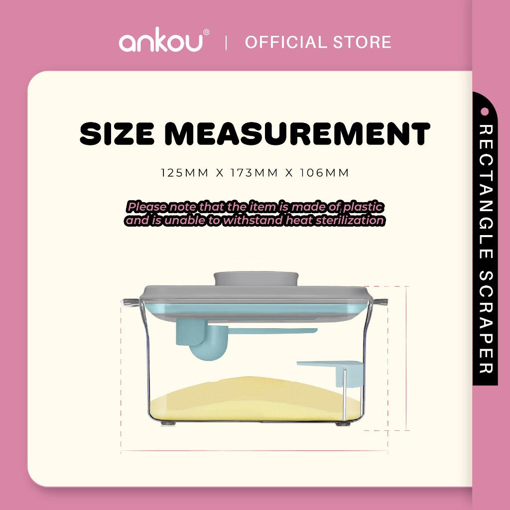 ANKOU Bekas Susu Kedap Udara Segi Empat & Pengikis (1000ml) - Rectangle Scraper Airtight Milk Powder Container