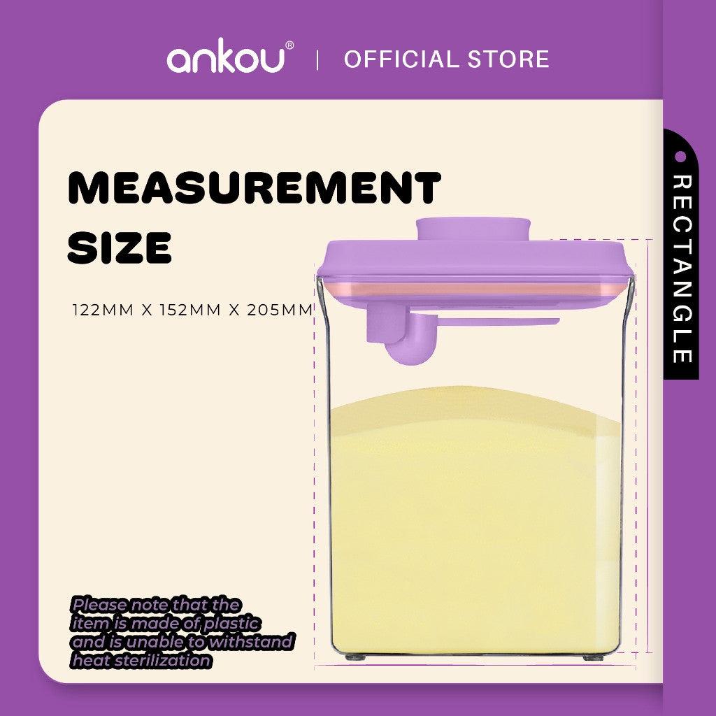 ANKOU Bekas Susu Kedap Udara Segi Empat/Bekas Makanan Ringan Bayi (2300ml) - Rectangle Airtight Milk Powder Container