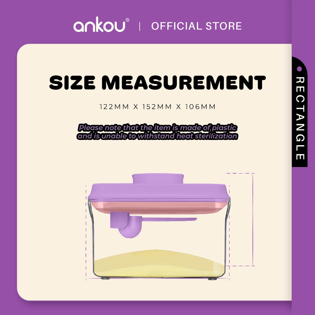 ANKOU Bekas Susu Kedap Udara Segi Empat/Bekas Makanan Ringan Bayi (1000ml) - Rectangle Airtight Milk Powder Container
