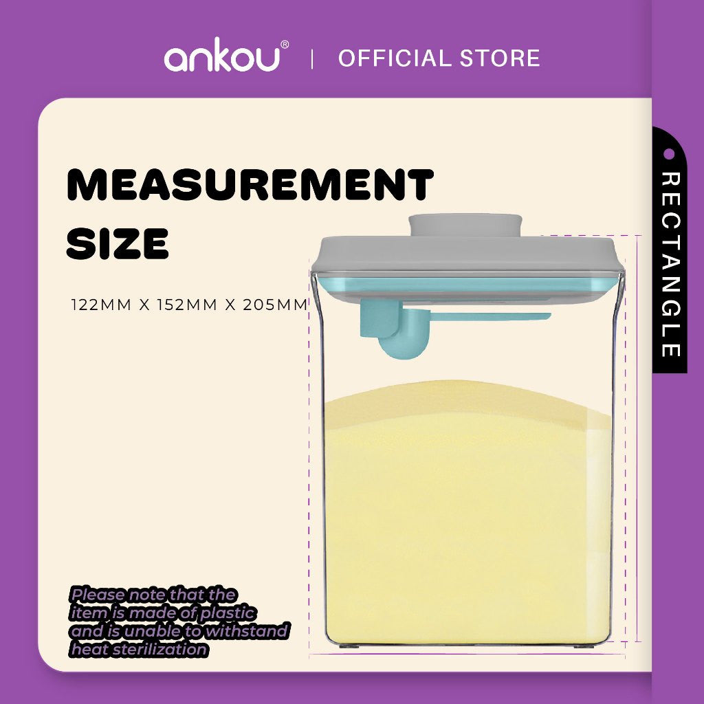 ANKOU Bekas Susu Kedap Udara Segi Empat/Bekas Makanan Ringan Bayi (2300ml) - Rectangle Airtight Milk Powder Container