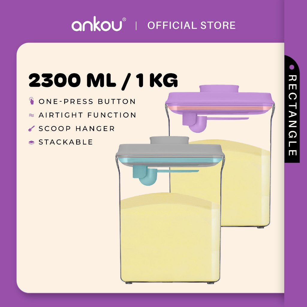 ANKOU Bekas Susu Kedap Udara Segi Empat/Bekas Makanan Ringan Bayi (2300ml) - Rectangle Airtight Milk Powder Container