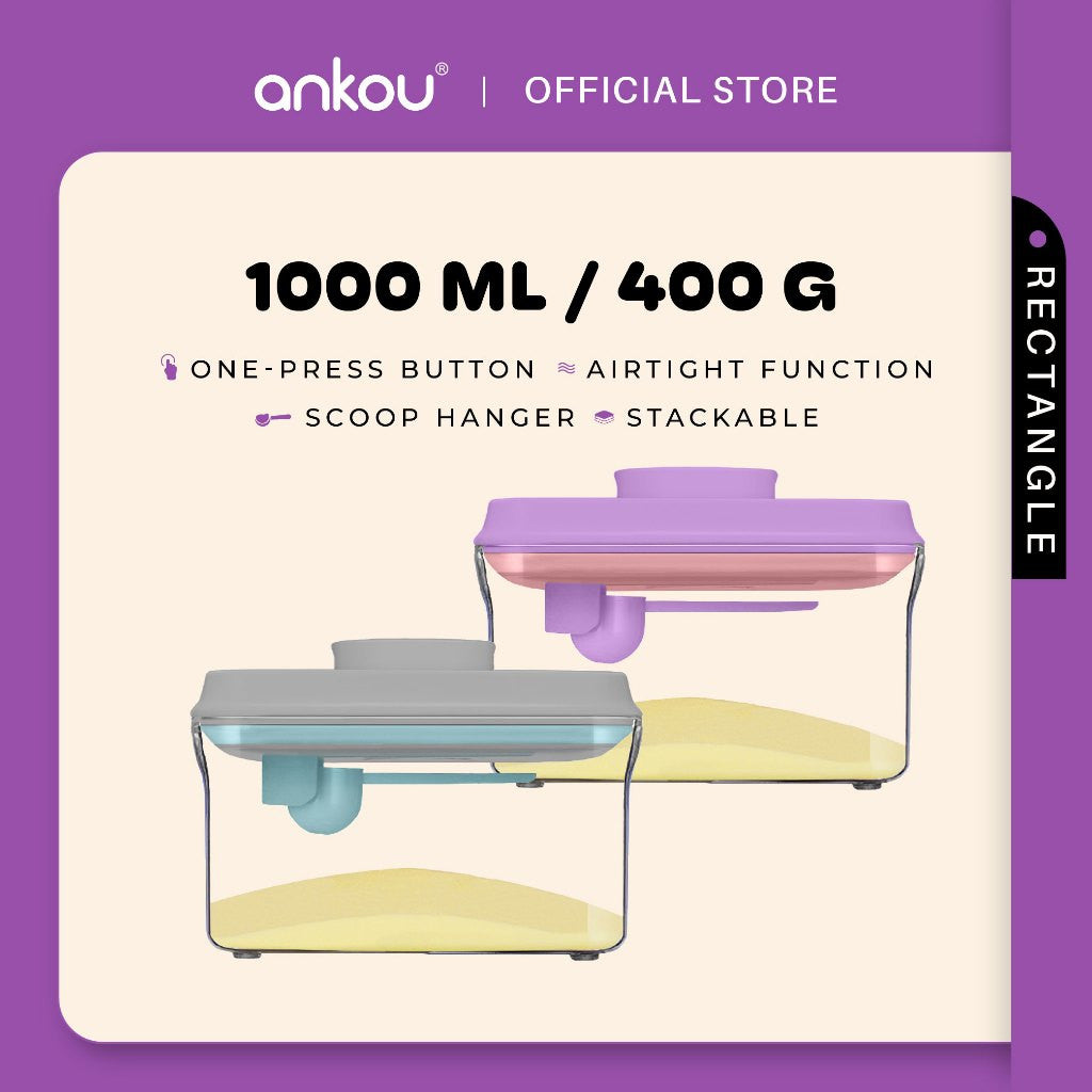 ANKOU Bekas Susu Kedap Udara Segi Empat/Bekas Makanan Ringan Bayi (1000ml) - Rectangle Airtight Milk Powder Container