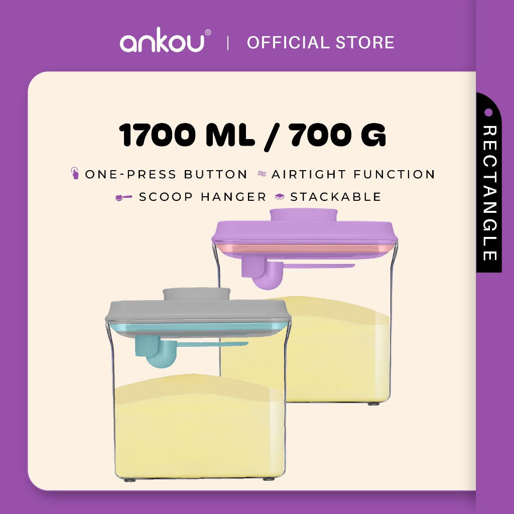 ANKOU Bekas Susu Kedap Udara Segi Empat/Bekas Makanan Ringan Bayi (1700ml) - Rectangle Airtight Milk Powder Container
