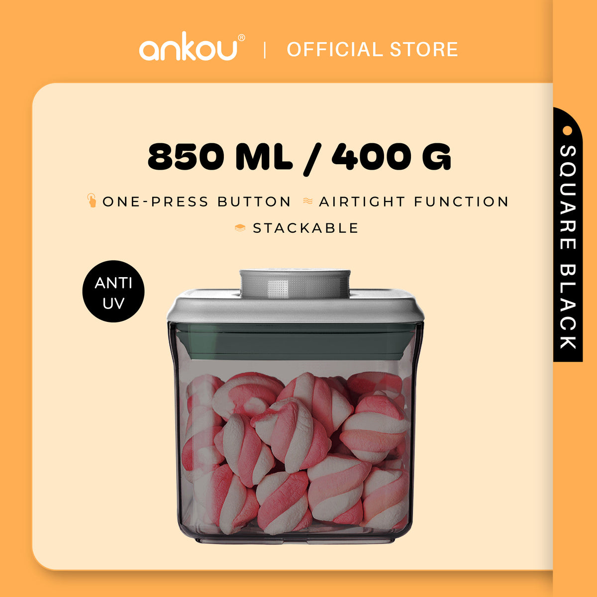 ANKOU Bekas Makanan & Snek Bayi Kedap Udara Segi Empat (850ml) - Square Multi-Purpose Airtight