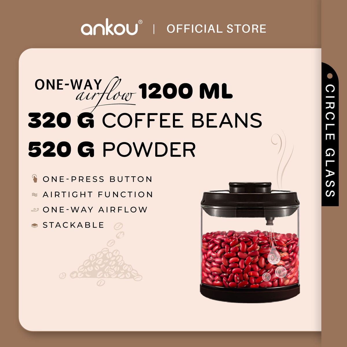 ANKOU Airtight One-Way Airflow Glass Container - Circle Glass (1200ml)