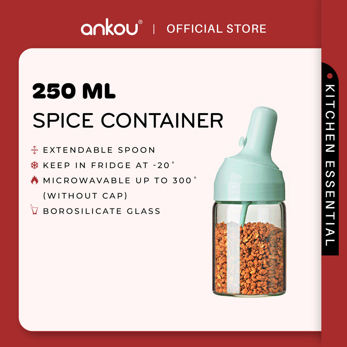 ANKOU Seasoning Container with Expandable Spoon (250ml)