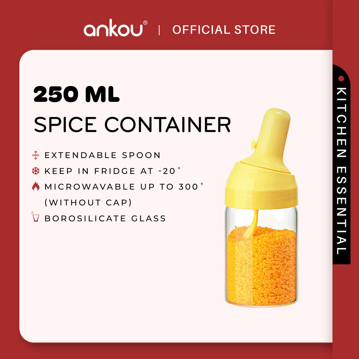 ANKOU Seasoning Container with Expandable Spoon (250ml)