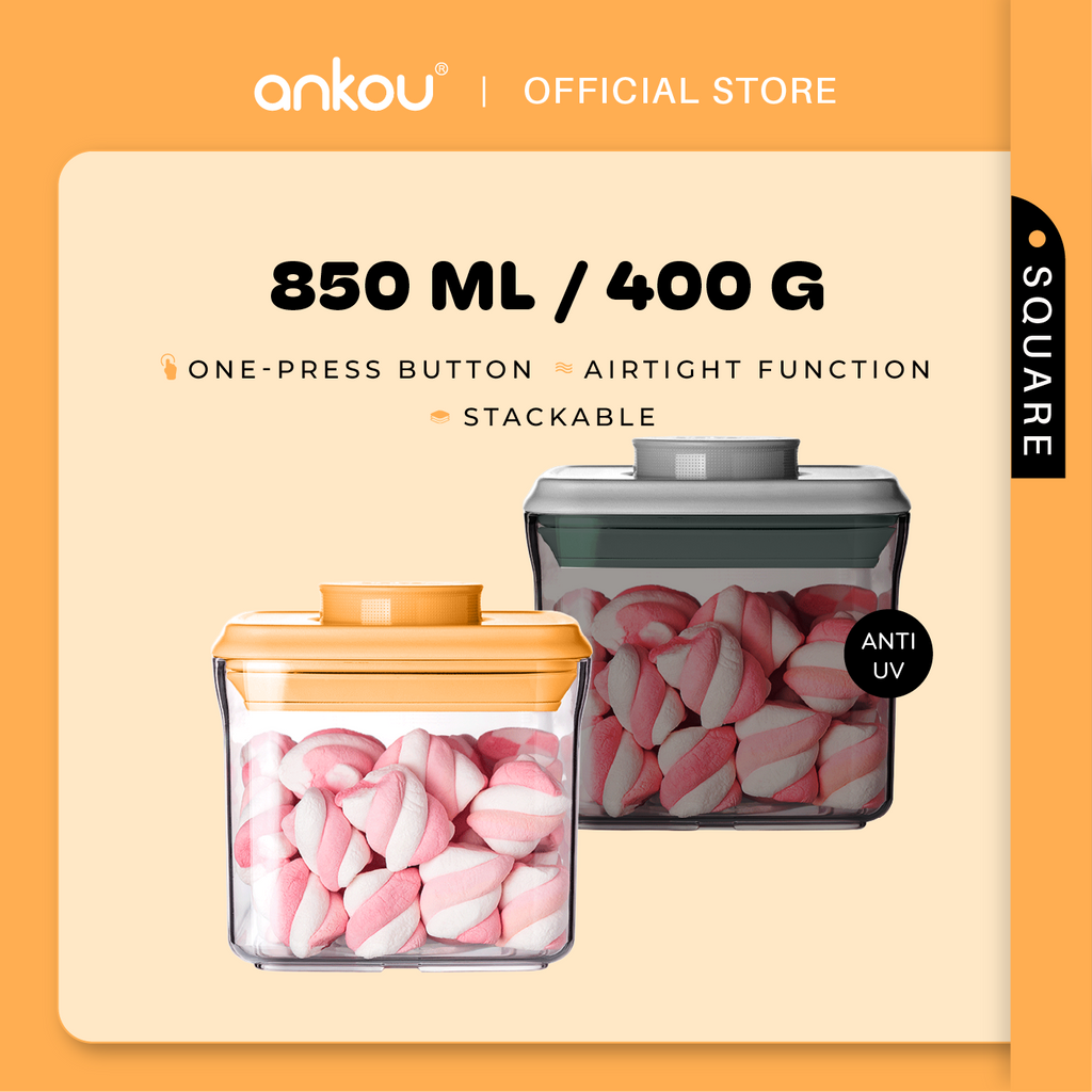 ANKOU Bekas Makanan & Snek Bayi Kedap Udara Segi Empat (850ml) - Square Multi-Purpose Airtight