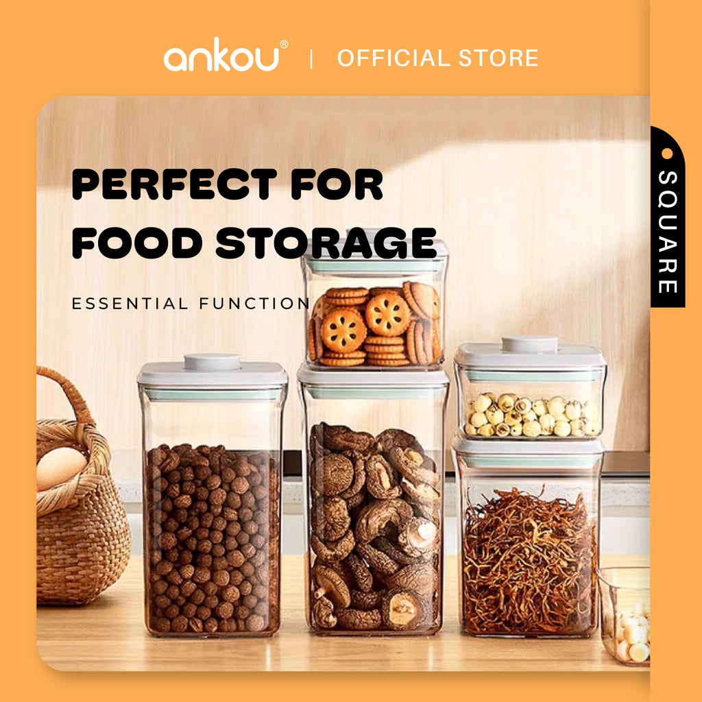 ANKOU Bekas Makanan & Snek Bayi Kedap Udara Segi Empat (850ml) - Square Multi-Purpose Airtight