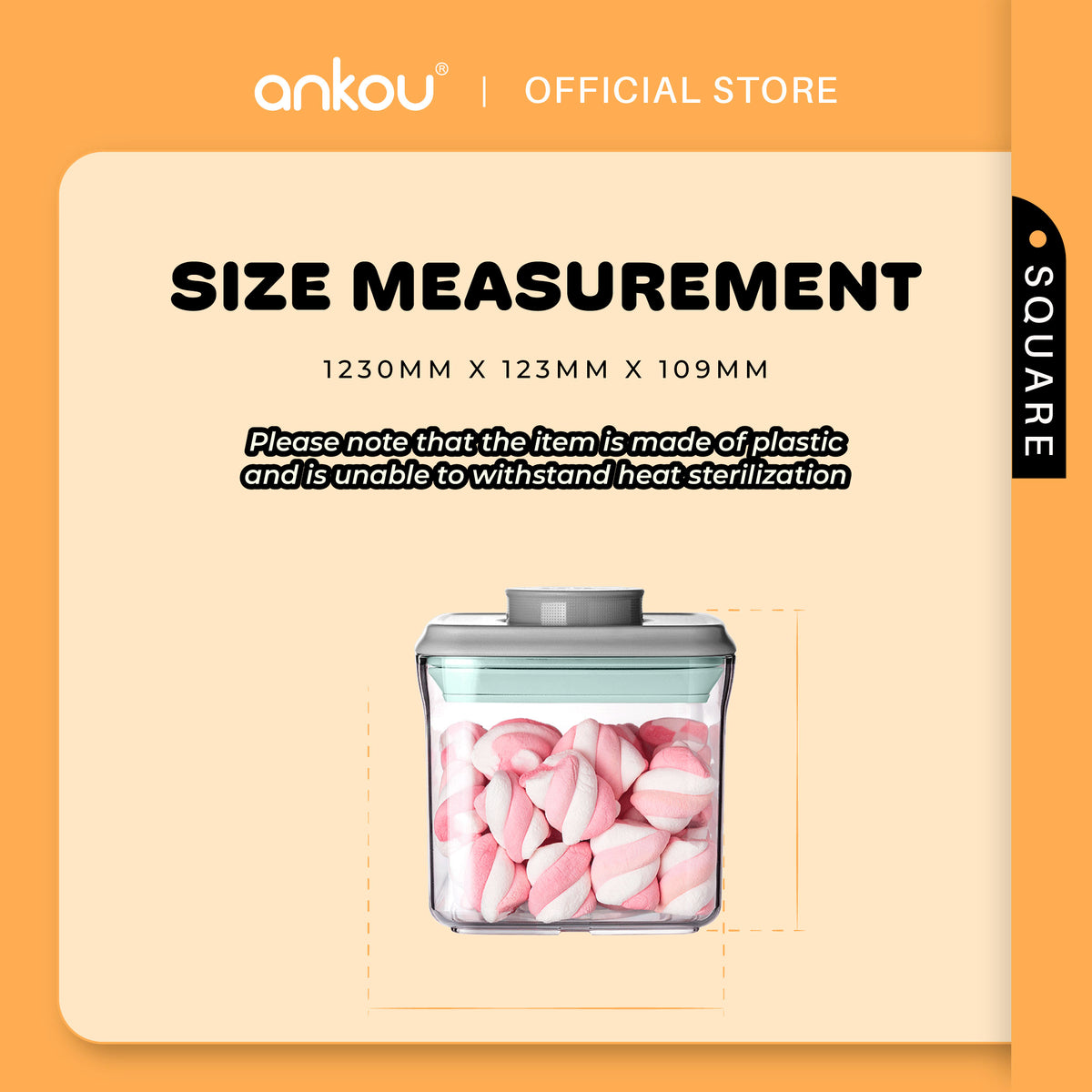 ANKOU Bekas Makanan & Snek Bayi Kedap Udara Segi Empat (850ml) - Square Multi-Purpose Airtight