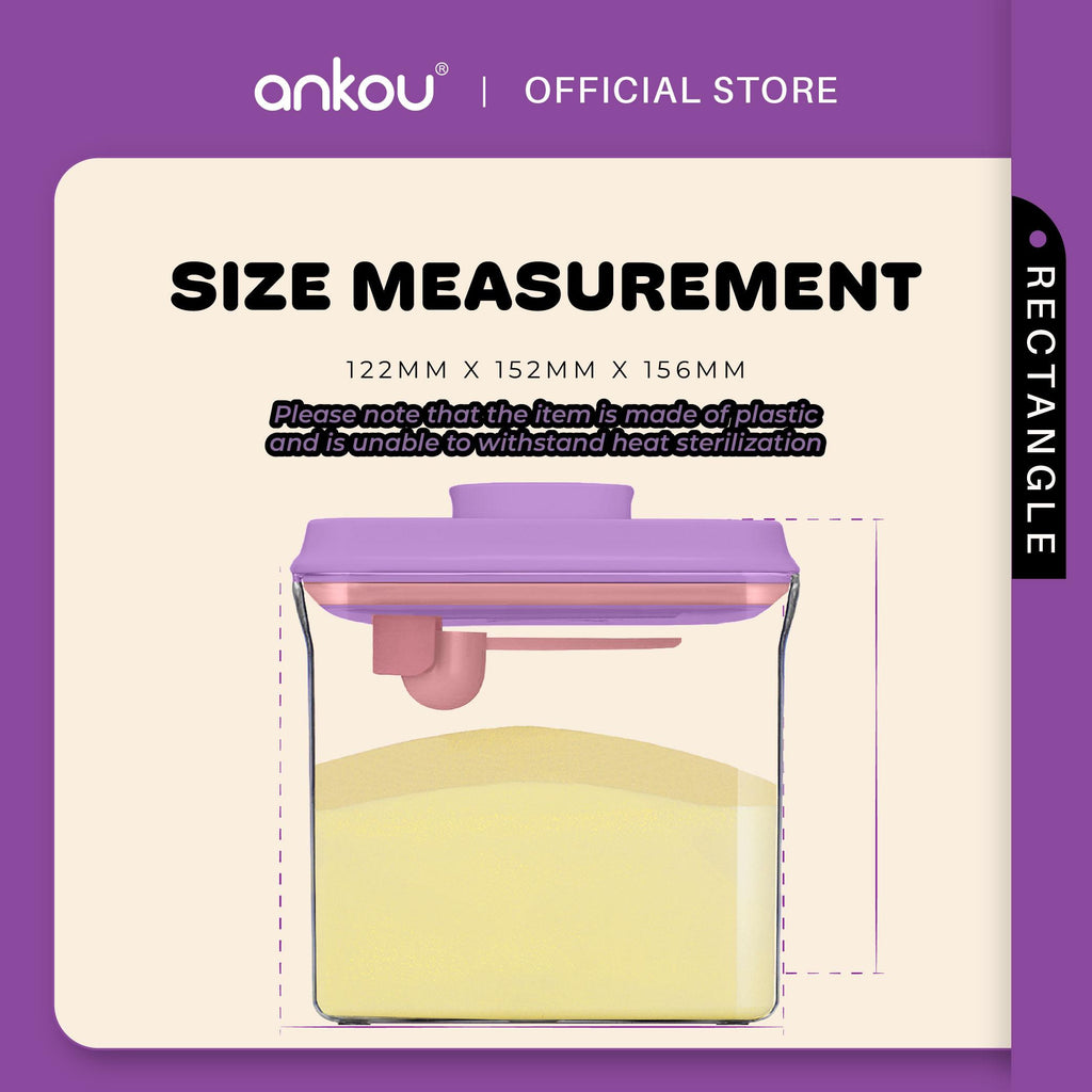 ANKOU Bekas Susu Kedap Udara Segi Empat/Bekas Makanan Ringan Bayi (1700ml) - Rectangle Airtight Milk Powder Container