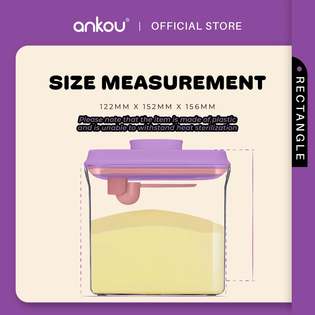 ANKOU Bekas Susu Kedap Udara Segi Empat/Bekas Makanan Ringan Bayi (1700ml) - Rectangle Airtight Milk Powder Container