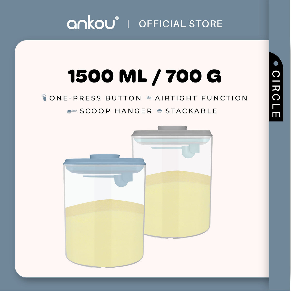 ANKOU Airtight Milk Powder Container - Circle (1500ml)