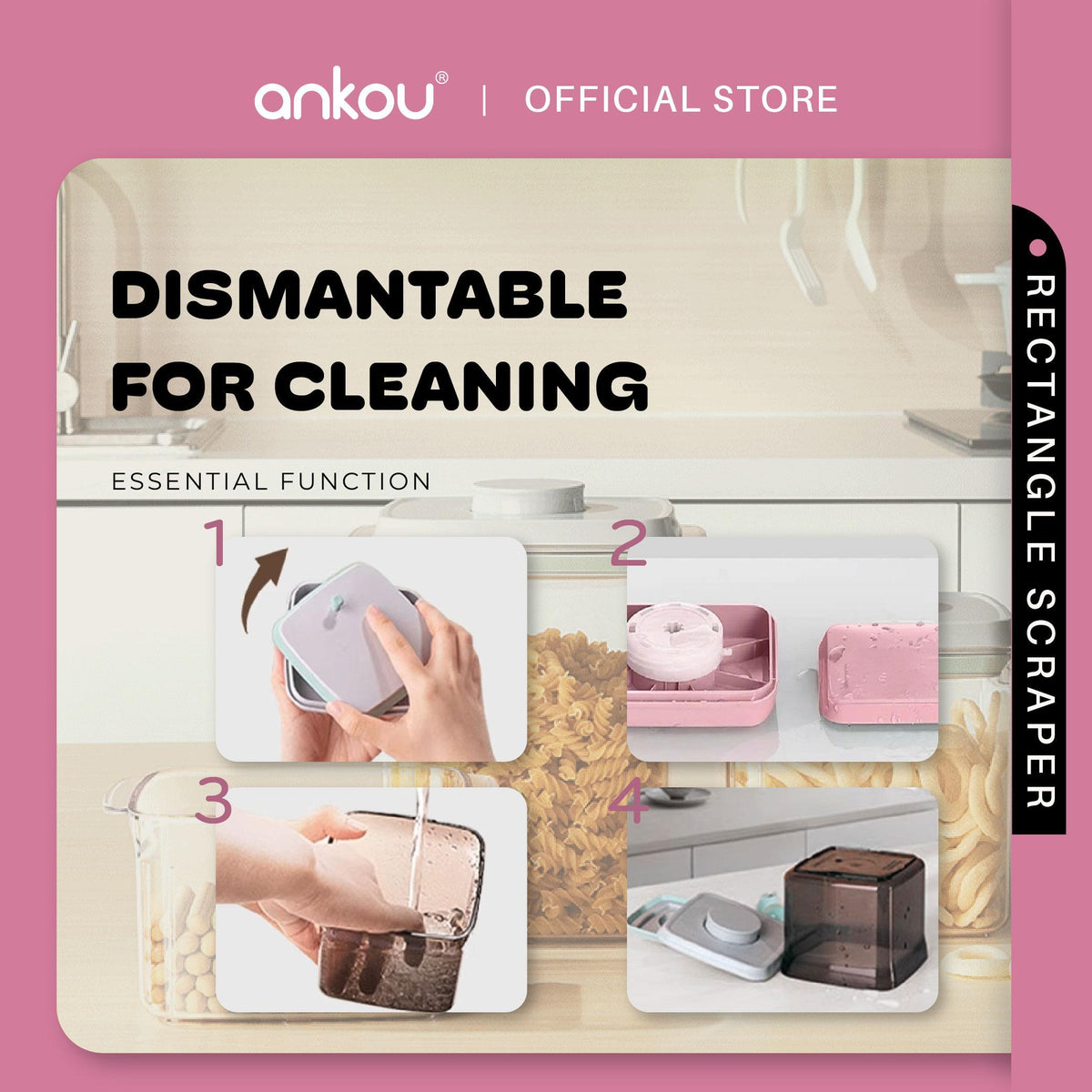 ANKOU Airtight Milk Powder Container With Scraper - Rectangle Scraper (1700ml)