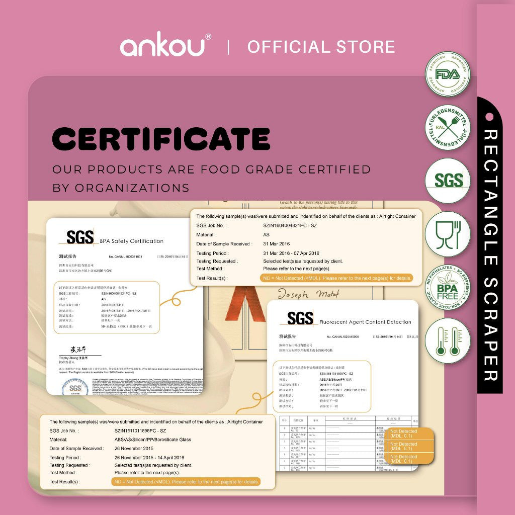 ANKOU Bekas Susu Kedap Udara Segi Empat & Pengikis (1000ml) - Rectangle Scraper Airtight Milk Powder Container