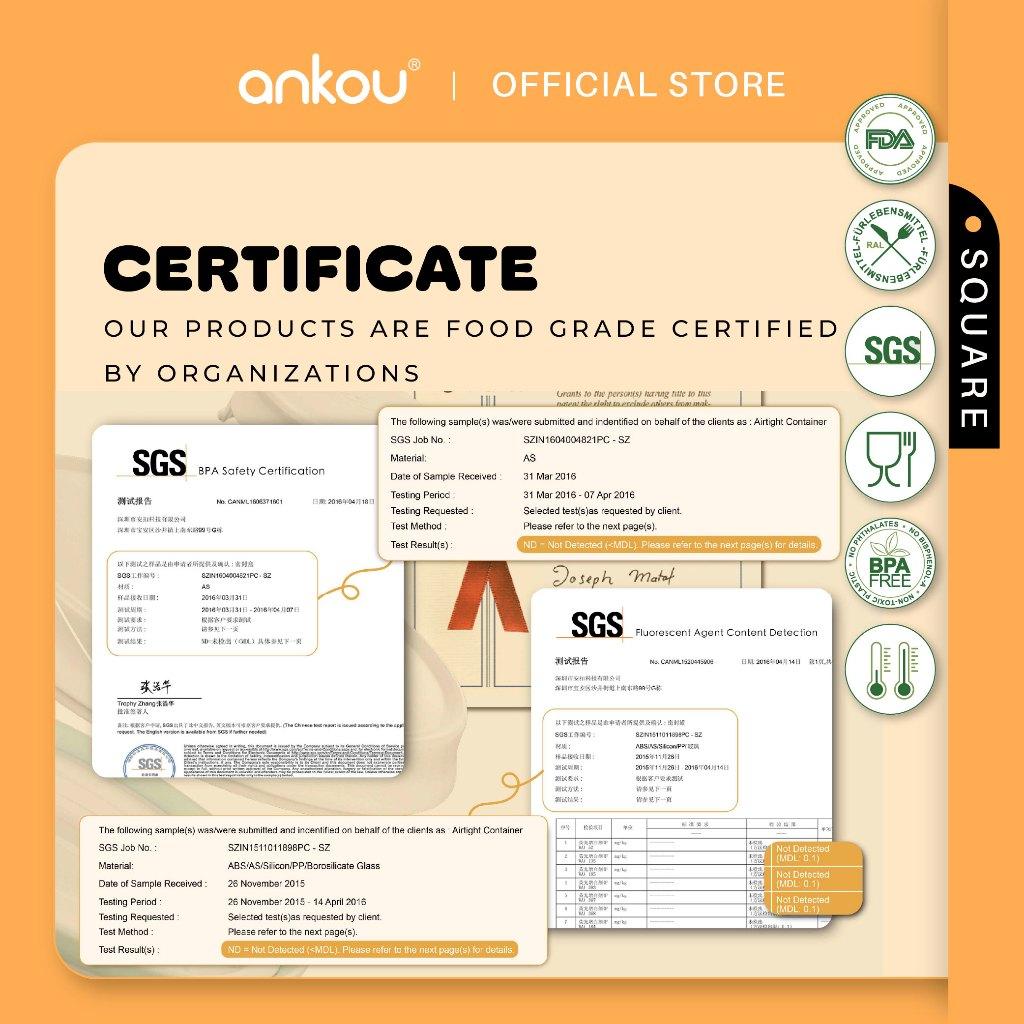 ANKOU Bekas Makanan & Snek Bayi Kedap Udara Segi Empat (2000ml) - Square Multi-Purpose Airtight