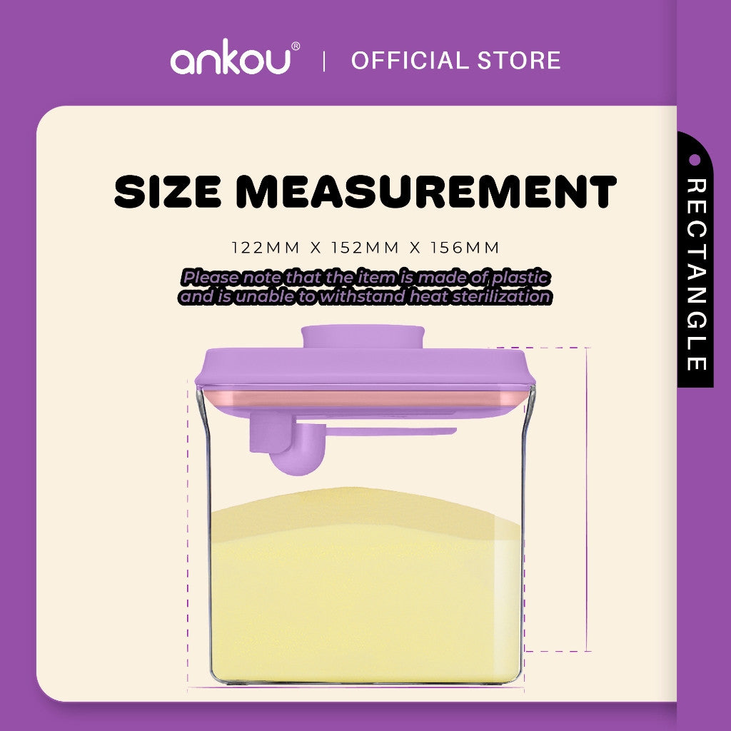 ANKOU Bekas Susu Kedap Udara Segi Empat/Bekas Makanan Ringan Bayi (1700ml) - Rectangle Airtight Milk Powder Container