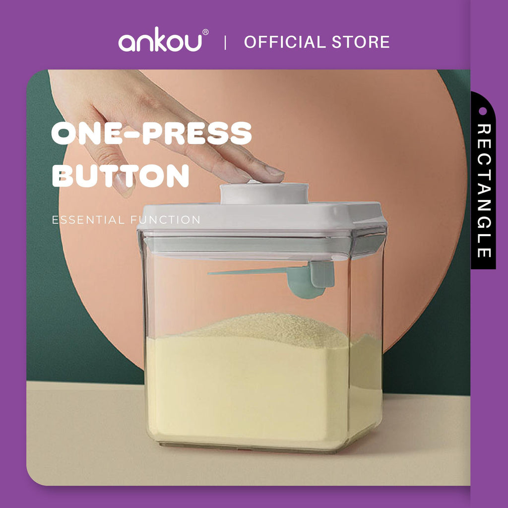 ANKOU Bekas Susu Kedap Udara Segi Empat/Bekas Makanan Ringan Bayi (1000ml) - Rectangle Airtight Milk Powder Container