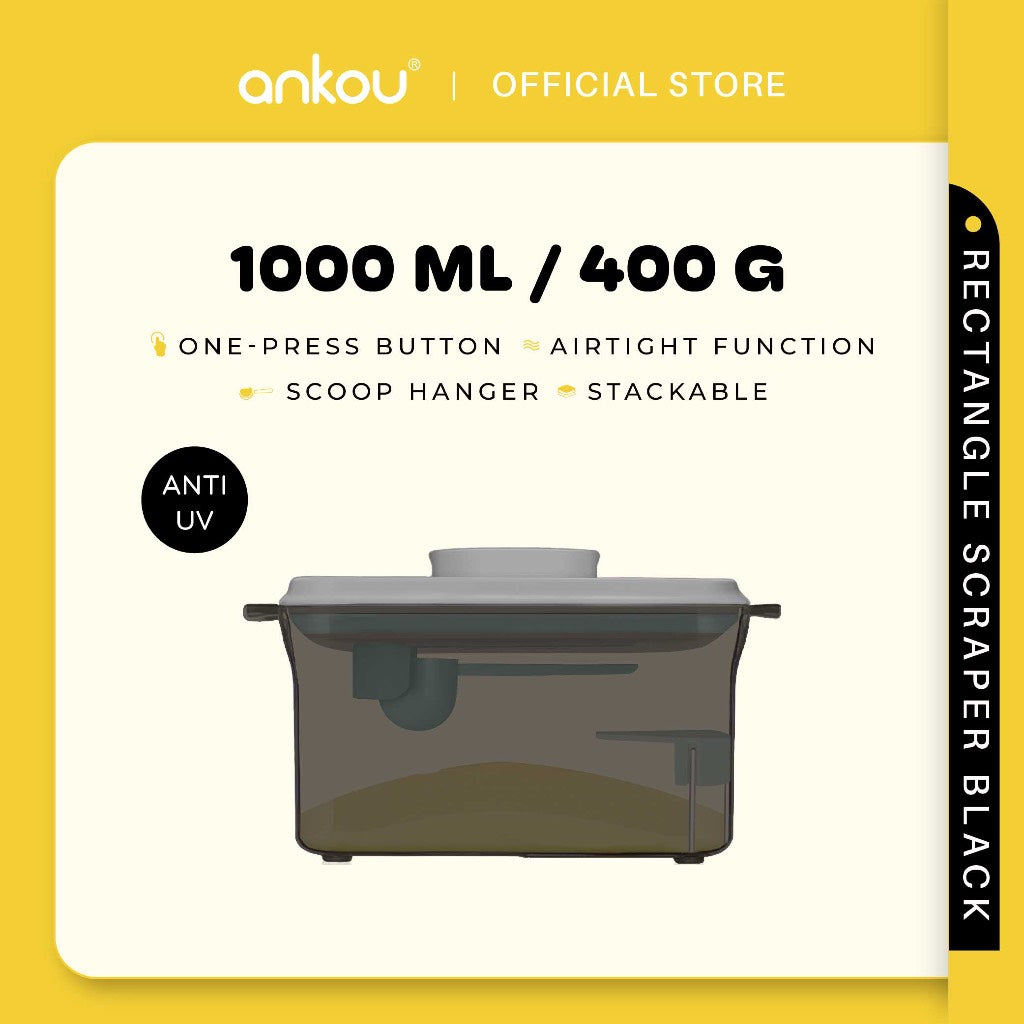 ANKOU Bekas Susu Kedap Udara Segi Empat & Pengikis (1000ml) - Rectangle Scraper Airtight Milk Powder Container