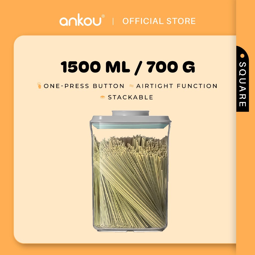 ANKOU Bekas Makanan & Snek Bayi Kedap Udara Segi Empat (1500ml) - Square Multi-Purpose Airtight