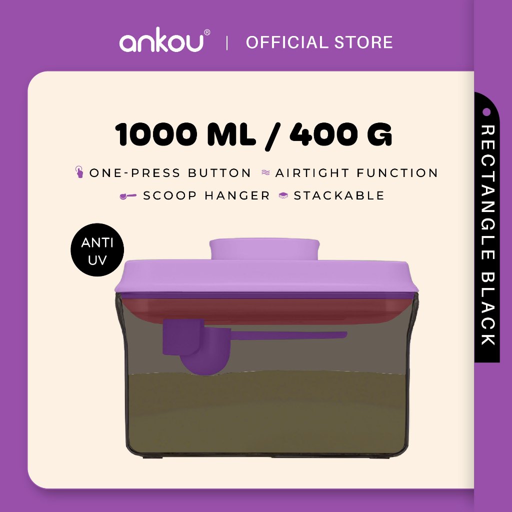 ANKOU Bekas Susu Kedap Udara Segi Empat/Bekas Makanan Ringan Bayi (1000ml) - Rectangle Airtight Milk Powder Container