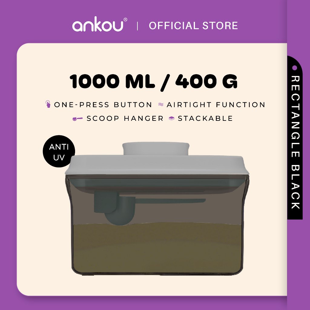 ANKOU Bekas Susu Kedap Udara Segi Empat/Bekas Makanan Ringan Bayi (1000ml) - Rectangle Airtight Milk Powder Container