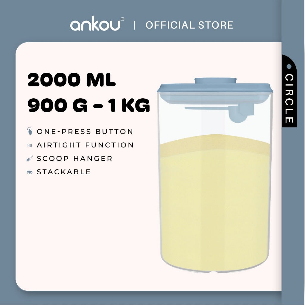ANKOU Bekas Susu Kedap Udara Bulat (2000ml) - Circle Airtight Milk Powder Food Container