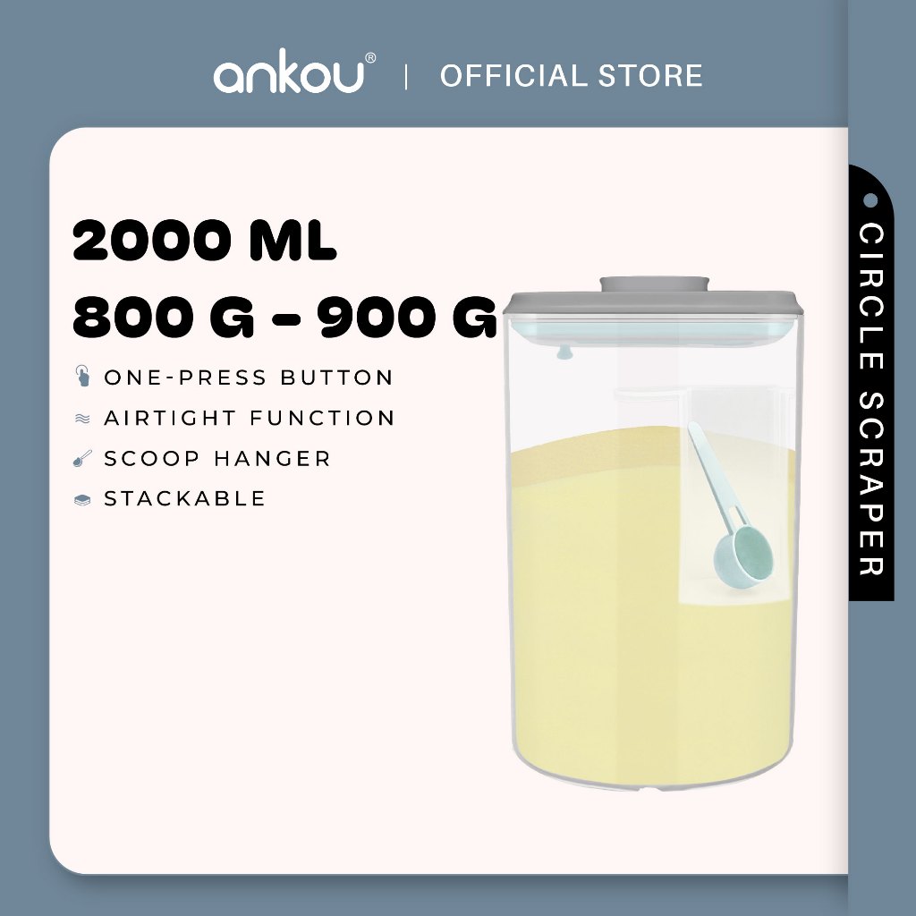 ANKOU Bekas Susu Kedap Udara Bulat (2000ml) - Circle Airtight Milk Powder Food Container