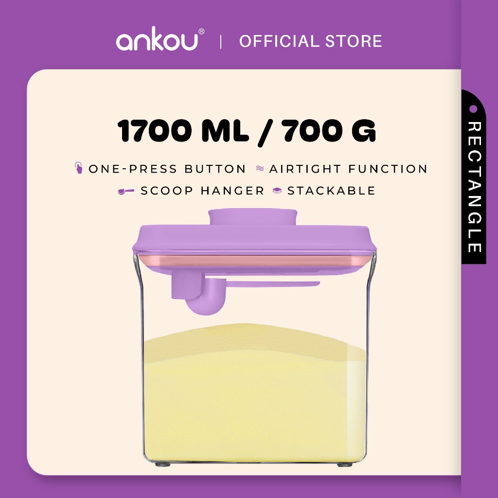 ANKOU Bekas Susu Kedap Udara Segi Empat/Bekas Makanan Ringan Bayi (1700ml) - Rectangle Airtight Milk Powder Container