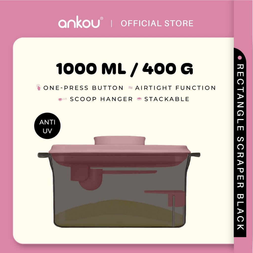ANKOU Bekas Susu Kedap Udara Segi Empat & Pengikis (1000ml) - Rectangle Scraper Airtight Milk Powder Container