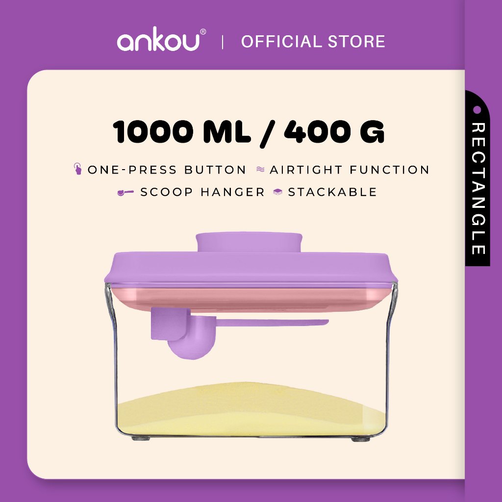ANKOU Bekas Susu Kedap Udara Segi Empat/Bekas Makanan Ringan Bayi (1000ml) - Rectangle Airtight Milk Powder Container
