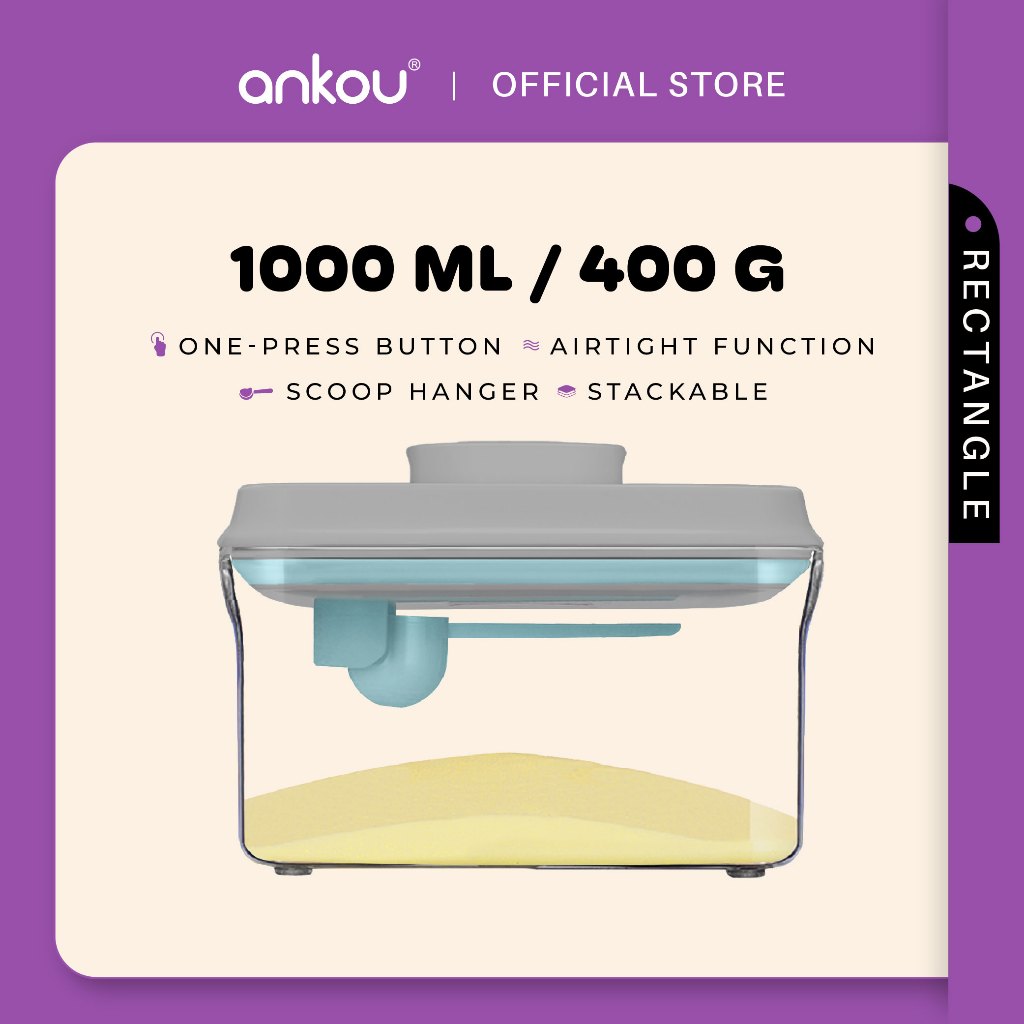 ANKOU Bekas Susu Kedap Udara Segi Empat/Bekas Makanan Ringan Bayi (1000ml) - Rectangle Airtight Milk Powder Container
