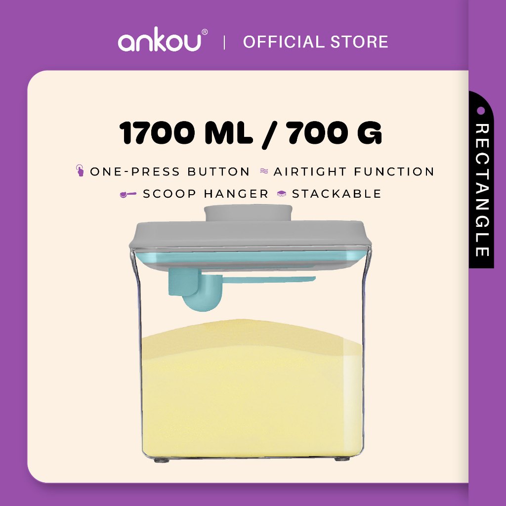 ANKOU Bekas Susu Kedap Udara Segi Empat/Bekas Makanan Ringan Bayi (1700ml) - Rectangle Airtight Milk Powder Container