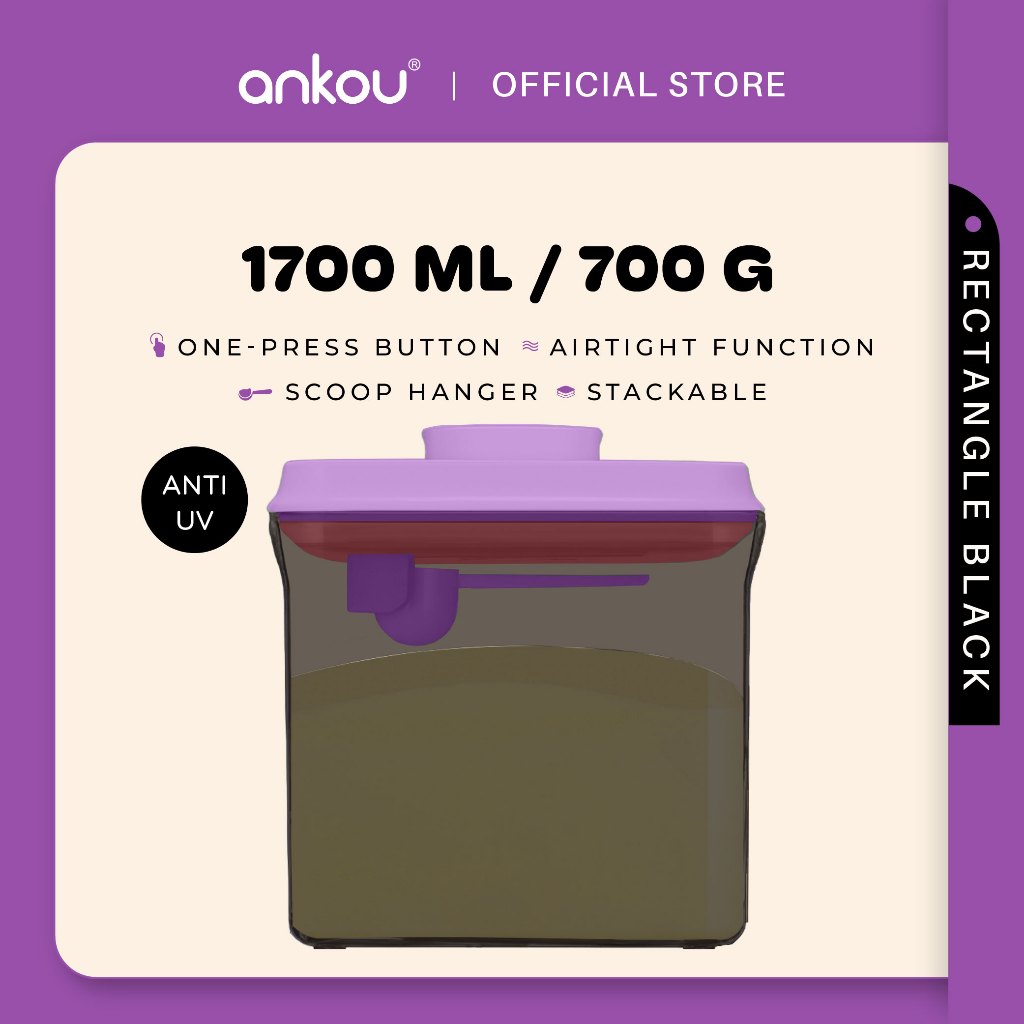 ANKOU Bekas Susu Kedap Udara Segi Empat/Bekas Makanan Ringan Bayi (1700ml) - Rectangle Airtight Milk Powder Container