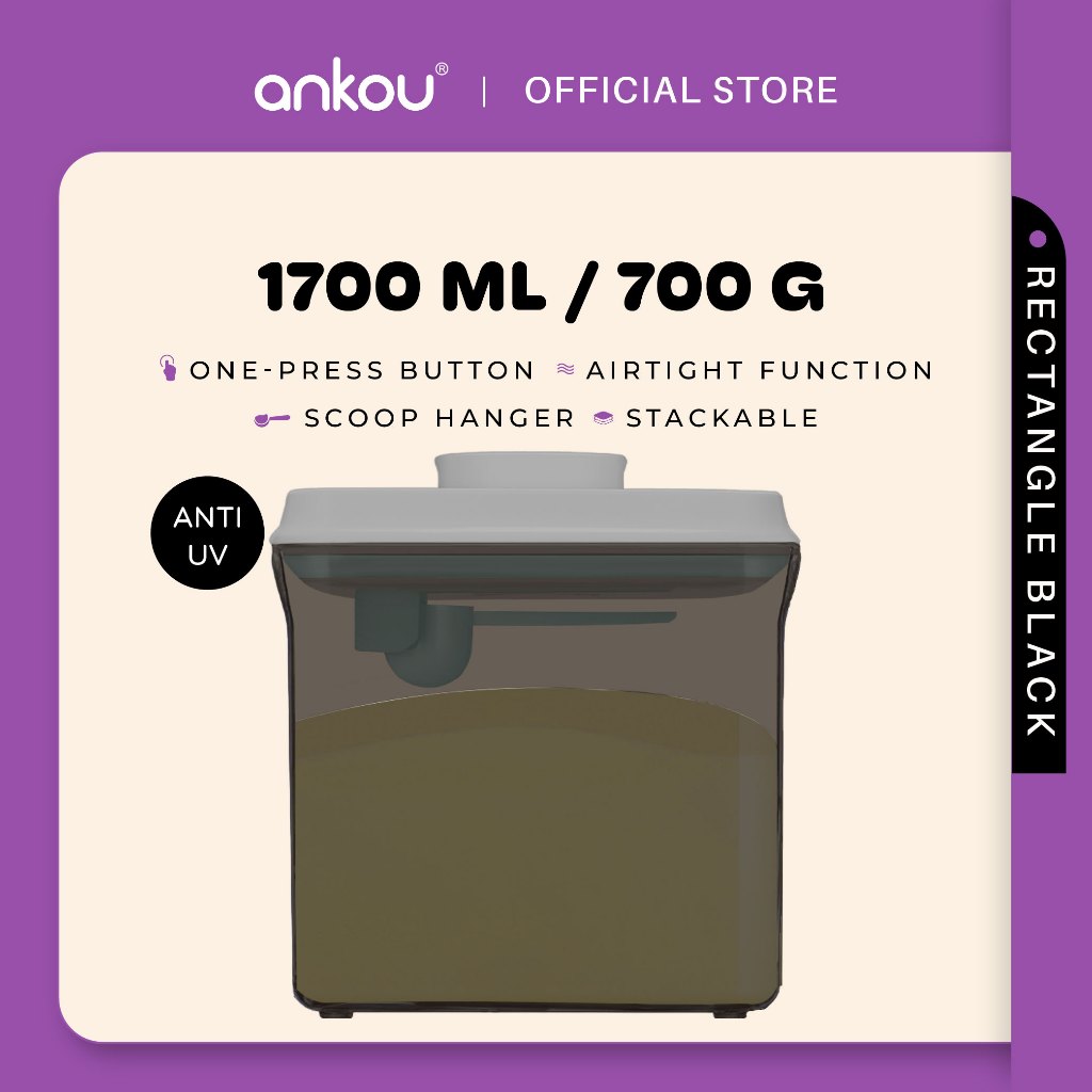 ANKOU Bekas Susu Kedap Udara Segi Empat/Bekas Makanan Ringan Bayi (1700ml) - Rectangle Airtight Milk Powder Container