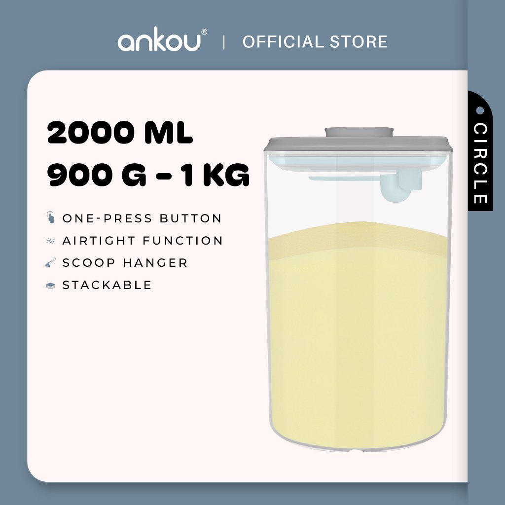 ANKOU Bekas Susu Kedap Udara Bulat (2000ml) - Circle Airtight Milk Powder Food Container