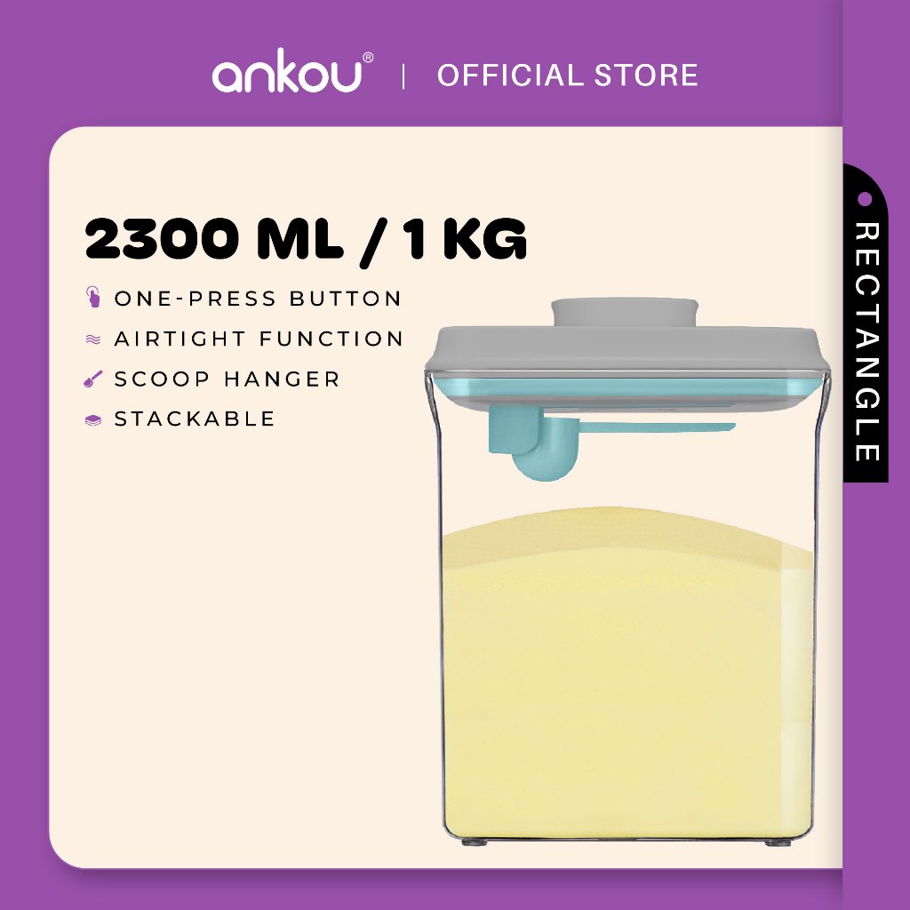 ANKOU Bekas Susu Kedap Udara Segi Empat/Bekas Makanan Ringan Bayi (2300ml) - Rectangle Airtight Milk Powder Container