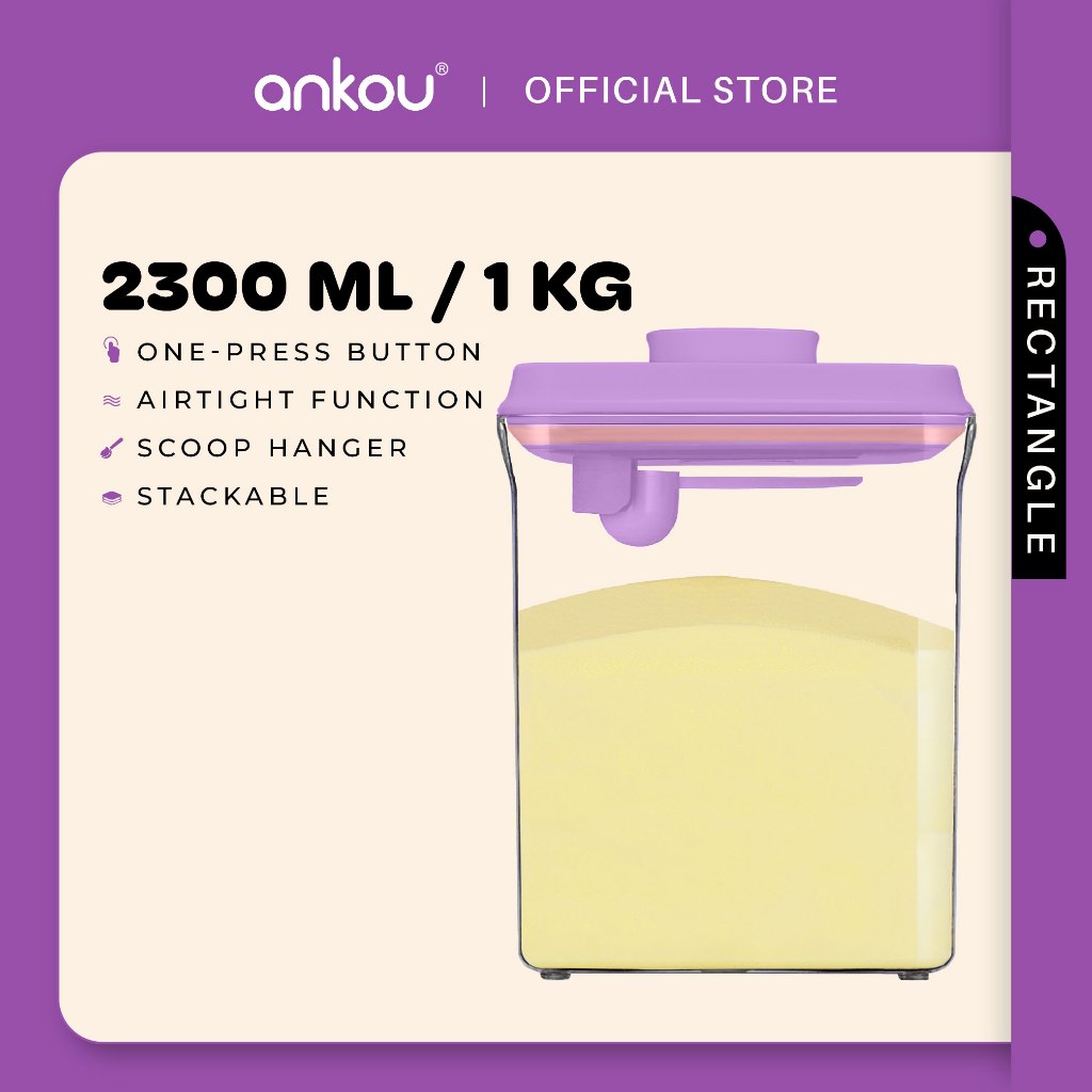 ANKOU Bekas Susu Kedap Udara Segi Empat/Bekas Makanan Ringan Bayi (2300ml) - Rectangle Airtight Milk Powder Container