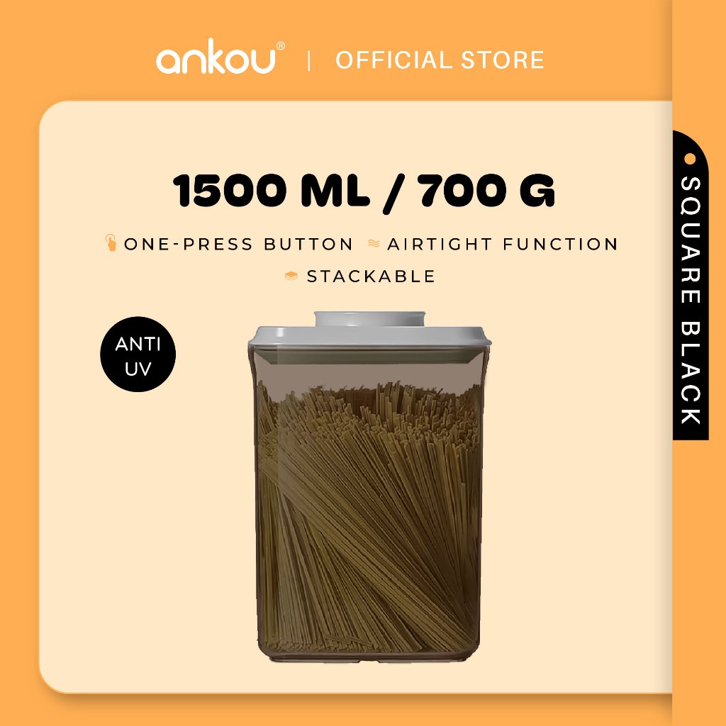 ANKOU Bekas Makanan & Snek Bayi Kedap Udara Segi Empat (1500ml) - Square Multi-Purpose Airtight